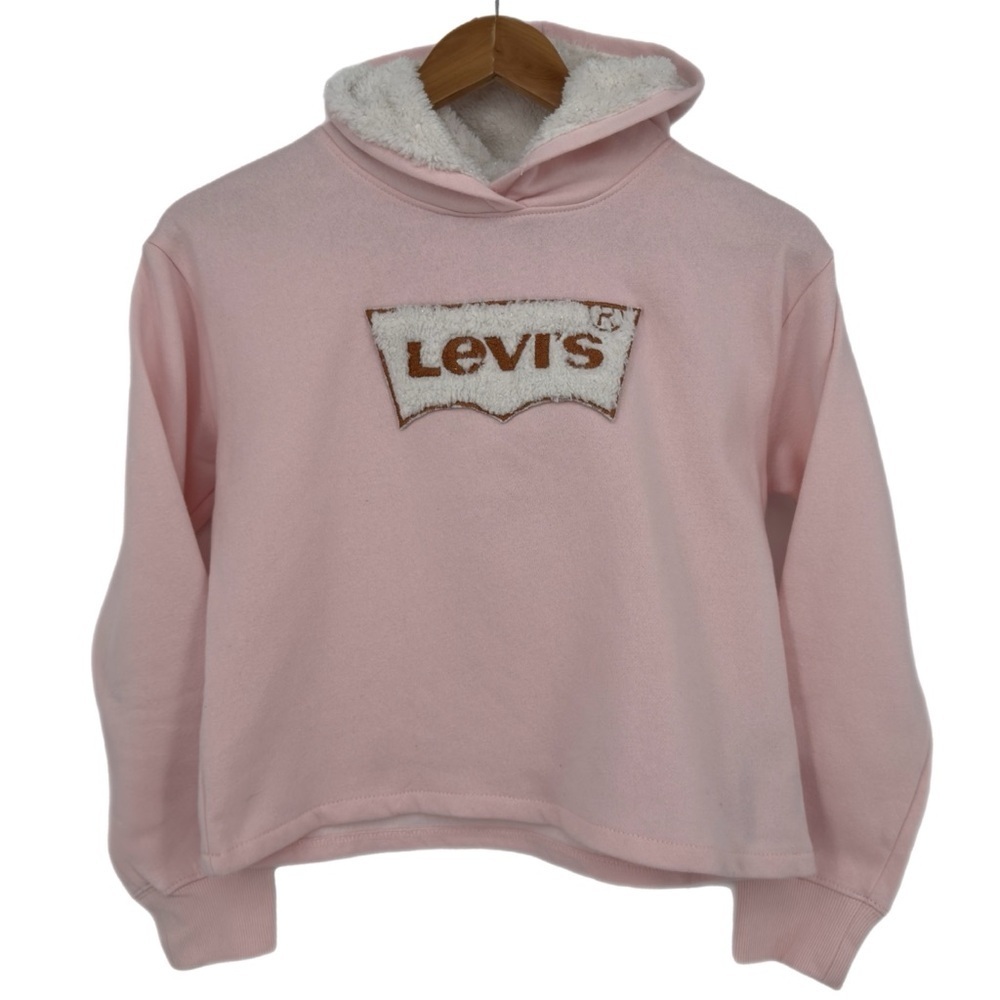 Girls’ Levi’s High Rise Hoodie Pullover Size Large Pink White Cozy Fall Winter
